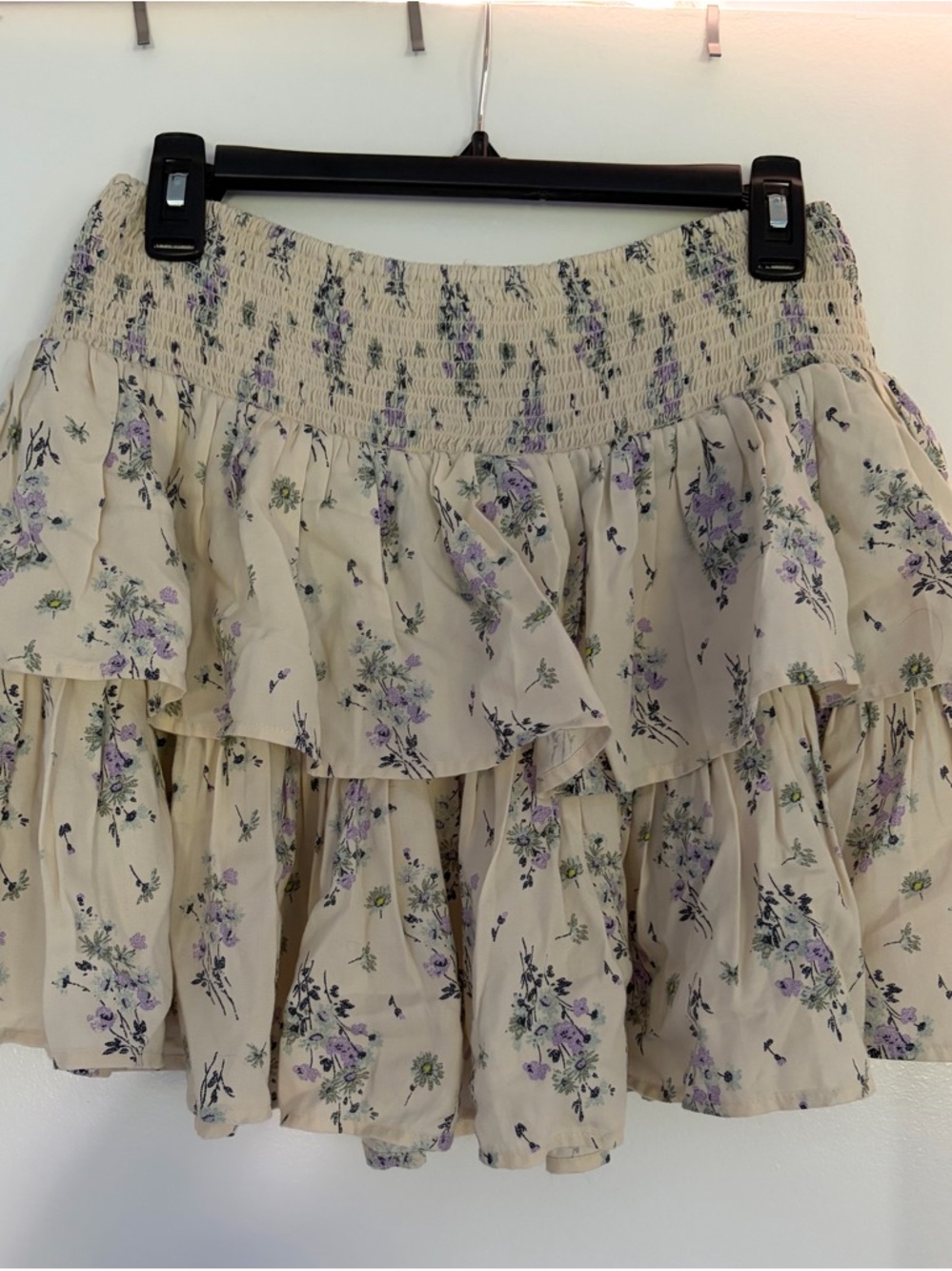 aerie Cream Floral Ruffled Skirt